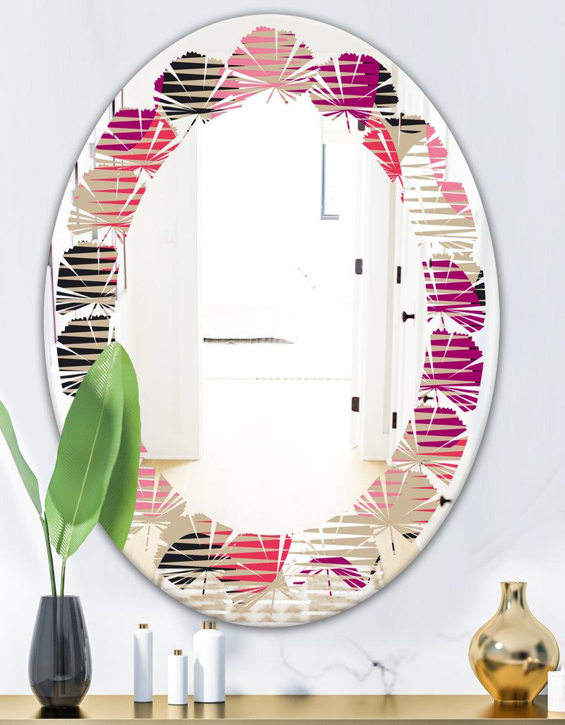 DesignQ Retro Circular Pattern VIII - Modern Round Or Oval Wall Mirror - Leaves
