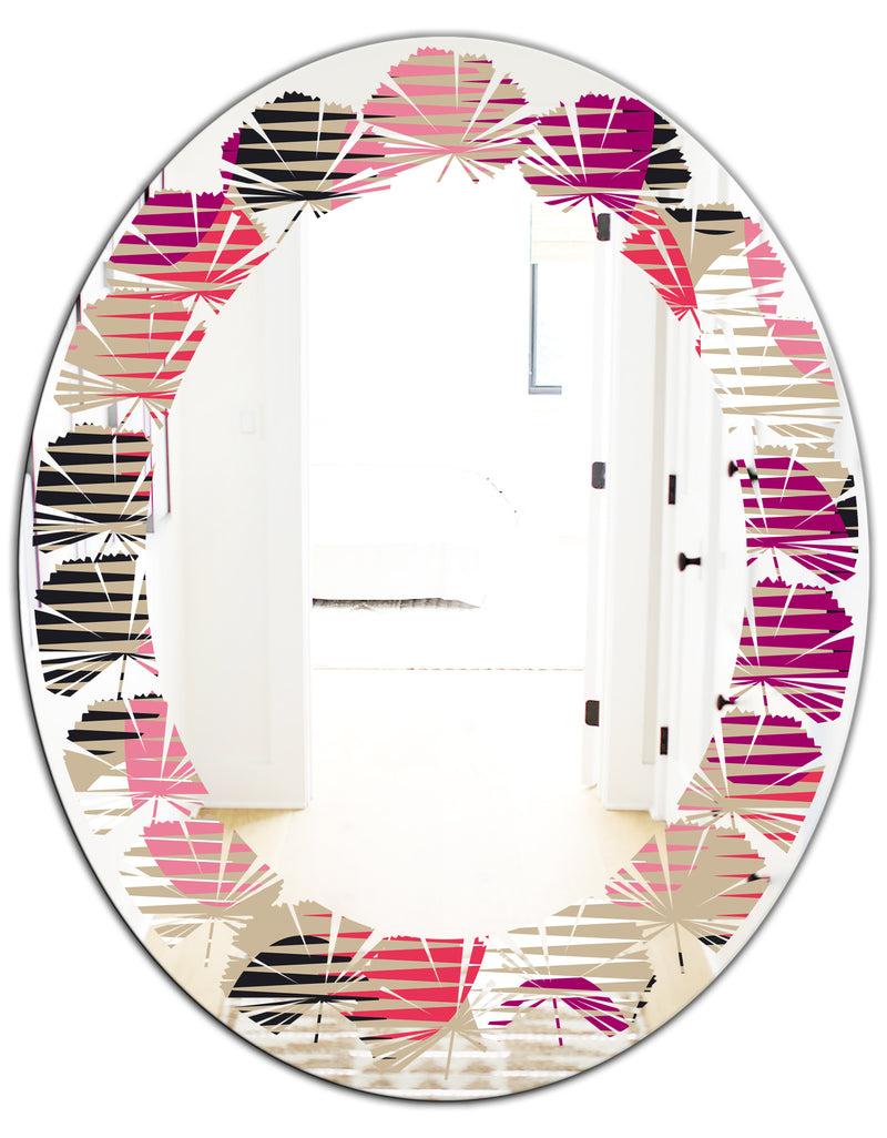 DesignQ Retro Circular Pattern VIII - Modern Round Or Oval Wall Mirror - Leaves