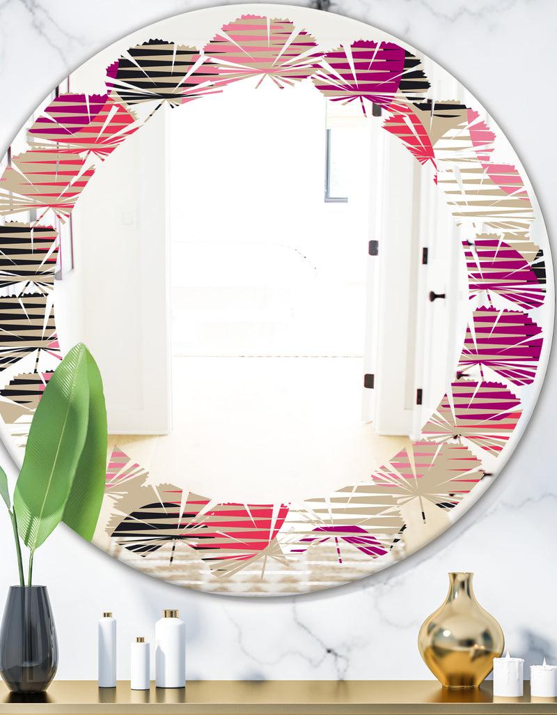 DesignQ Retro Circular Pattern VIII - Modern Round or Oval Wall Mirror - Leaves