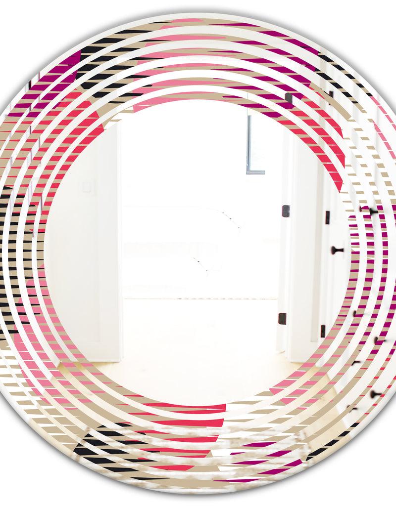 DesignQ Retro Circular Pattern VIII - Modern Round Or Oval Wall Mirror - Wave