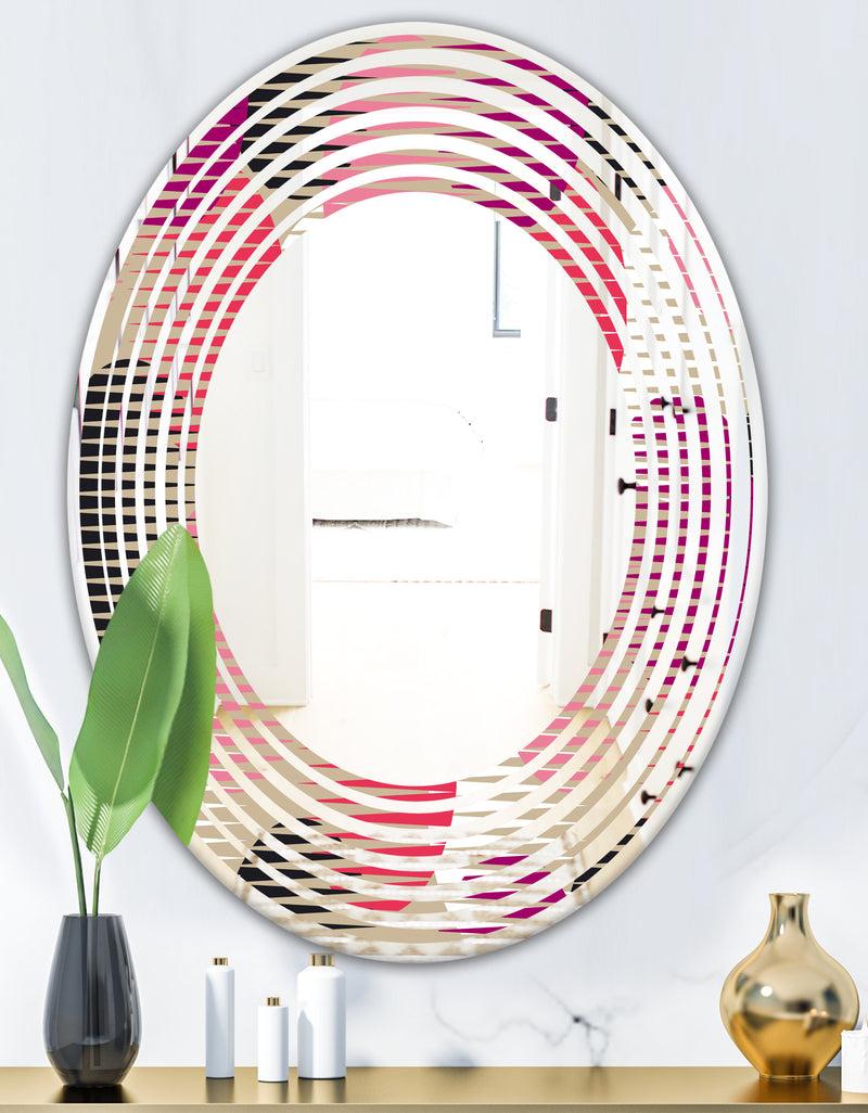 DesignQ Retro Circular Pattern VIII - Modern Round Or Oval Wall Mirror - Wave