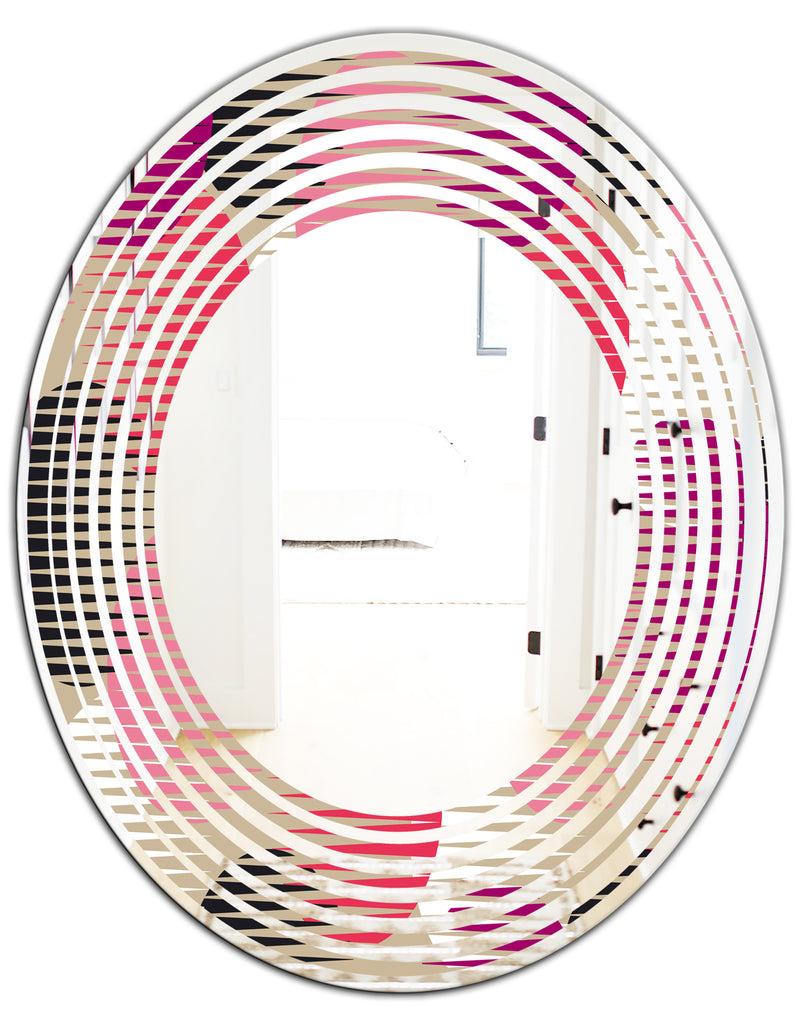 DesignQ Retro Circular Pattern VIII - Modern Round Or Oval Wall Mirror - Wave