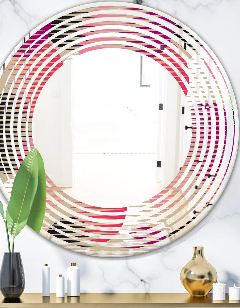 DesignQ Retro Circular Pattern VIII - Modern Round or Oval Wall Mirror - Wave