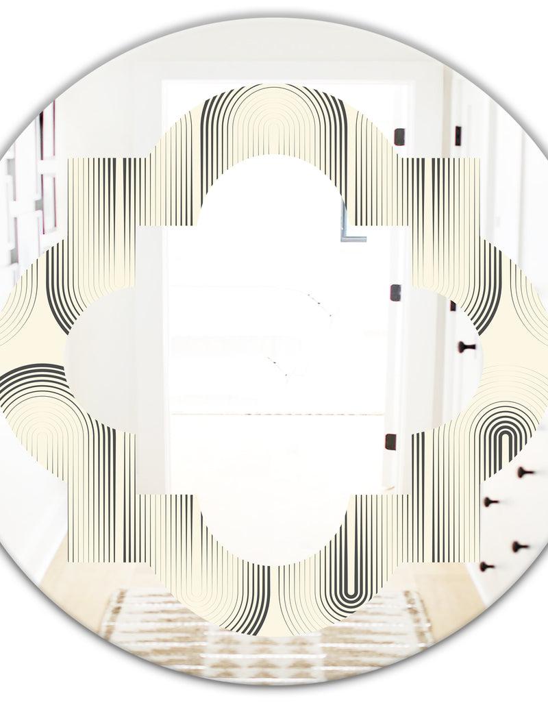 DesignQ Retro Curved Minimal Geometric Ornament I - Modern Round Or Oval Wall Mirror - Quatrefoil