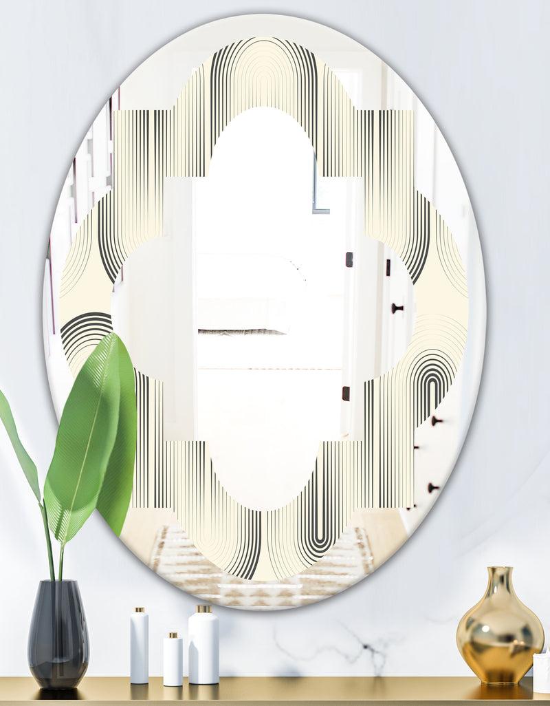 DesignQ Retro Curved Minimal Geometric Ornament I - Modern Round Or Oval Wall Mirror - Quatrefoil