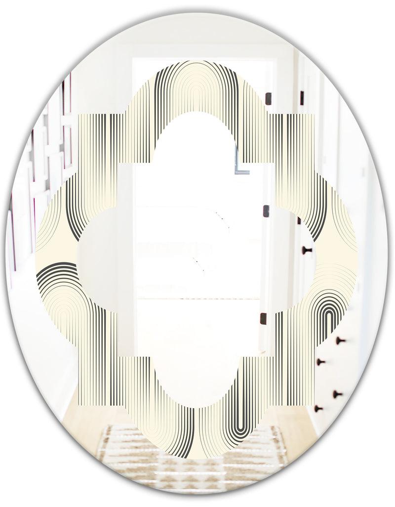 DesignQ Retro Curved Minimal Geometric Ornament I - Modern Round Or Oval Wall Mirror - Quatrefoil