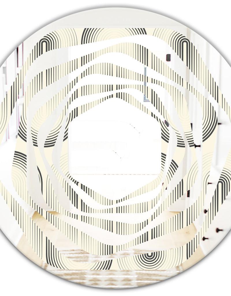 DesignQ Retro Curved Minimal Geometric Ornament I - Modern Round Or Oval Wall Mirror - Whirl