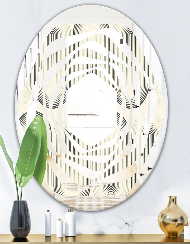 DesignQ Retro Curved Minimal Geometric Ornament I - Modern Round Or Oval Wall Mirror - Whirl