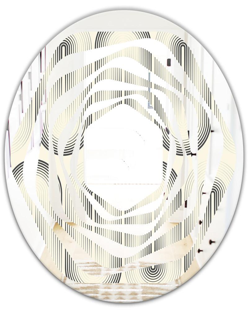 DesignQ Retro Curved Minimal Geometric Ornament I - Modern Round Or Oval Wall Mirror - Whirl