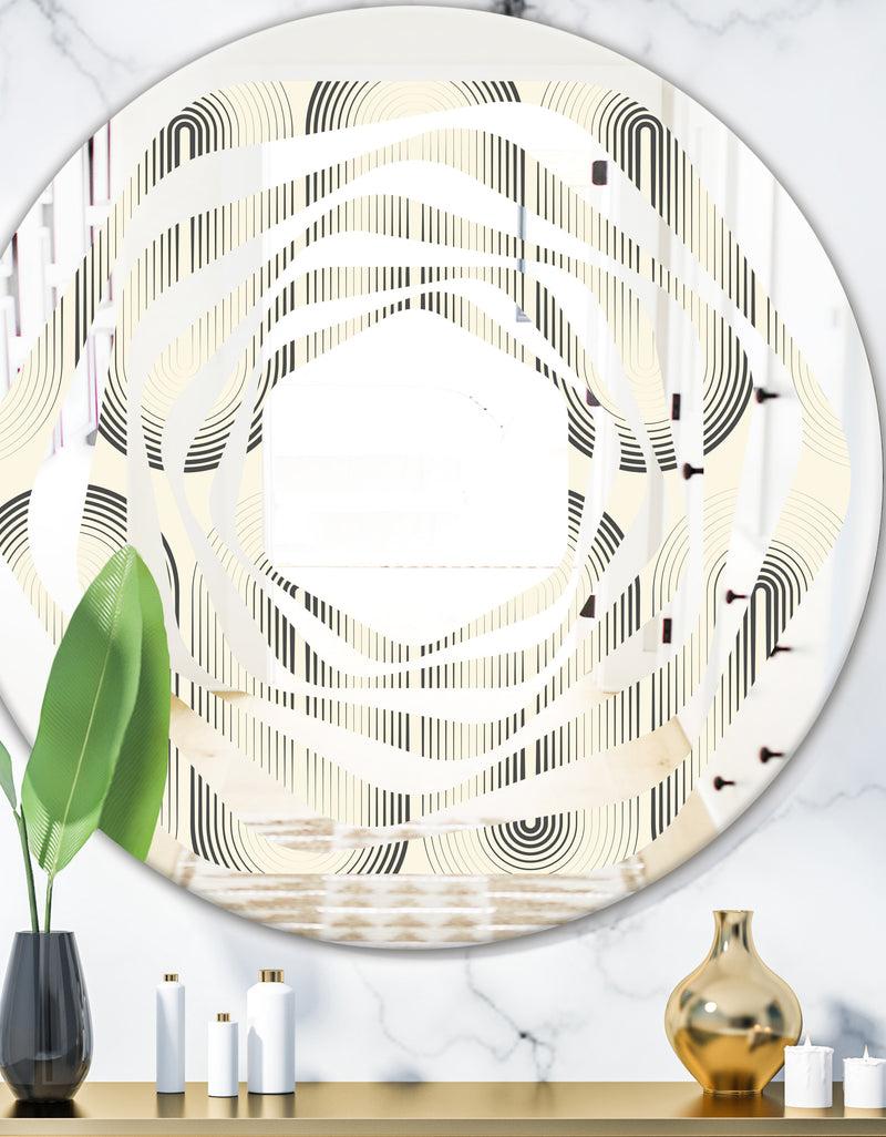 DesignQ Retro Curved Minimal Geometric Ornament I - Modern Round or Oval Wall Mirror - Whirl