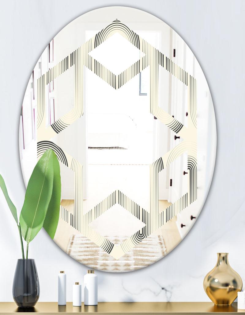 DesignQ Retro Curved Minimal Geometric Ornament I - Modern Round Or Oval Wall Mirror - Hexagon Star