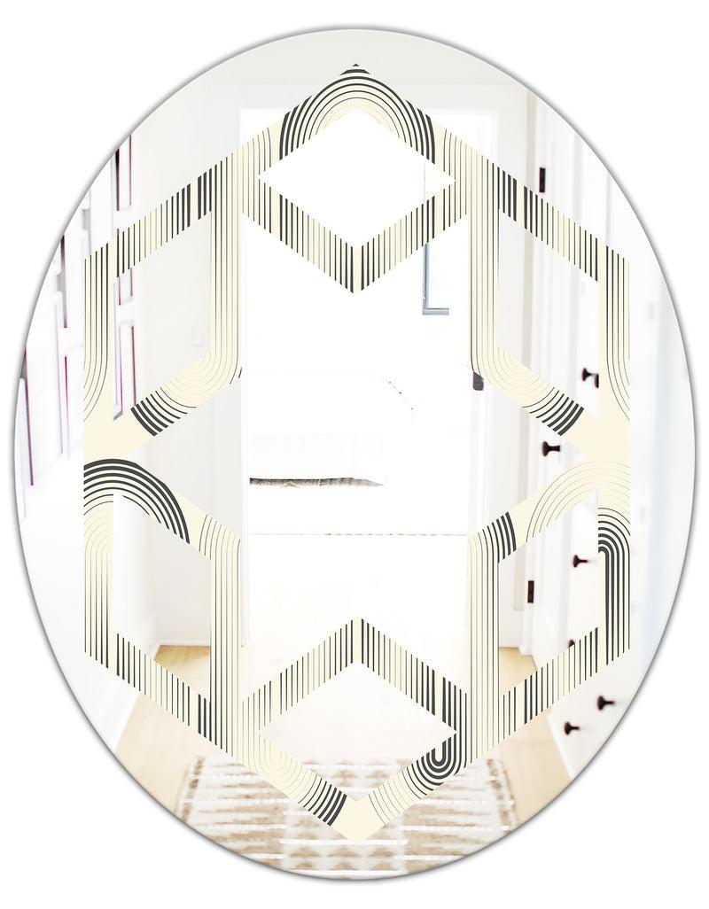 DesignQ Retro Curved Minimal Geometric Ornament I - Modern Round Or Oval Wall Mirror - Hexagon Star