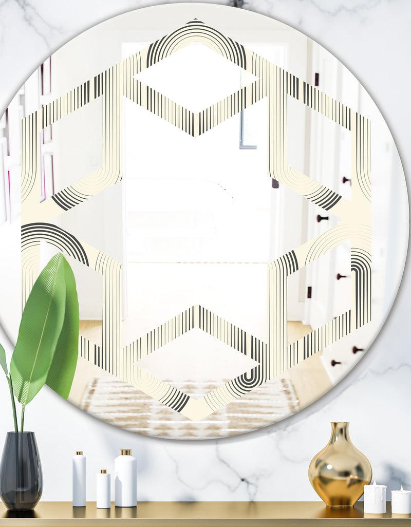 DesignQ Retro Curved Minimal Geometric Ornament I - Modern Round or Oval Wall Mirror - Hexagon Star