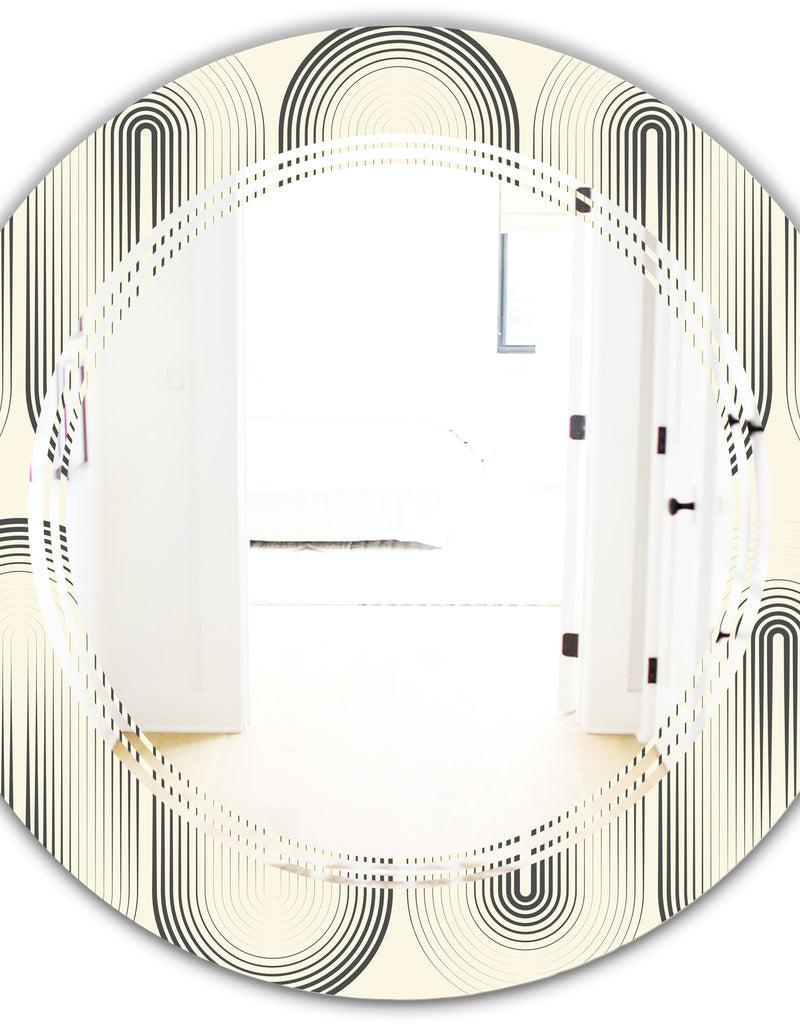 DesignQ Retro Curved Minimal Geometric Ornament I - Modern Round Or Oval Wall Mirror - Triple C