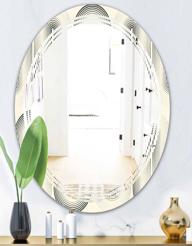 DesignQ Retro Curved Minimal Geometric Ornament I - Modern Round Or Oval Wall Mirror - Triple C