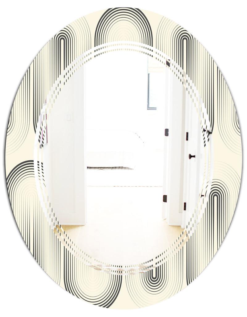 DesignQ Retro Curved Minimal Geometric Ornament I - Modern Round Or Oval Wall Mirror - Triple C