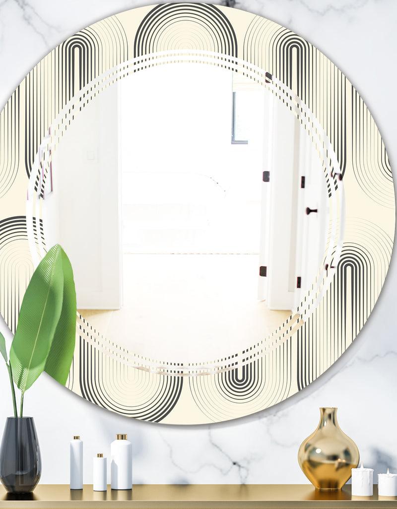 DesignQ Retro Curved Minimal Geometric Ornament I - Modern Round or Oval Wall Mirror - Triple C