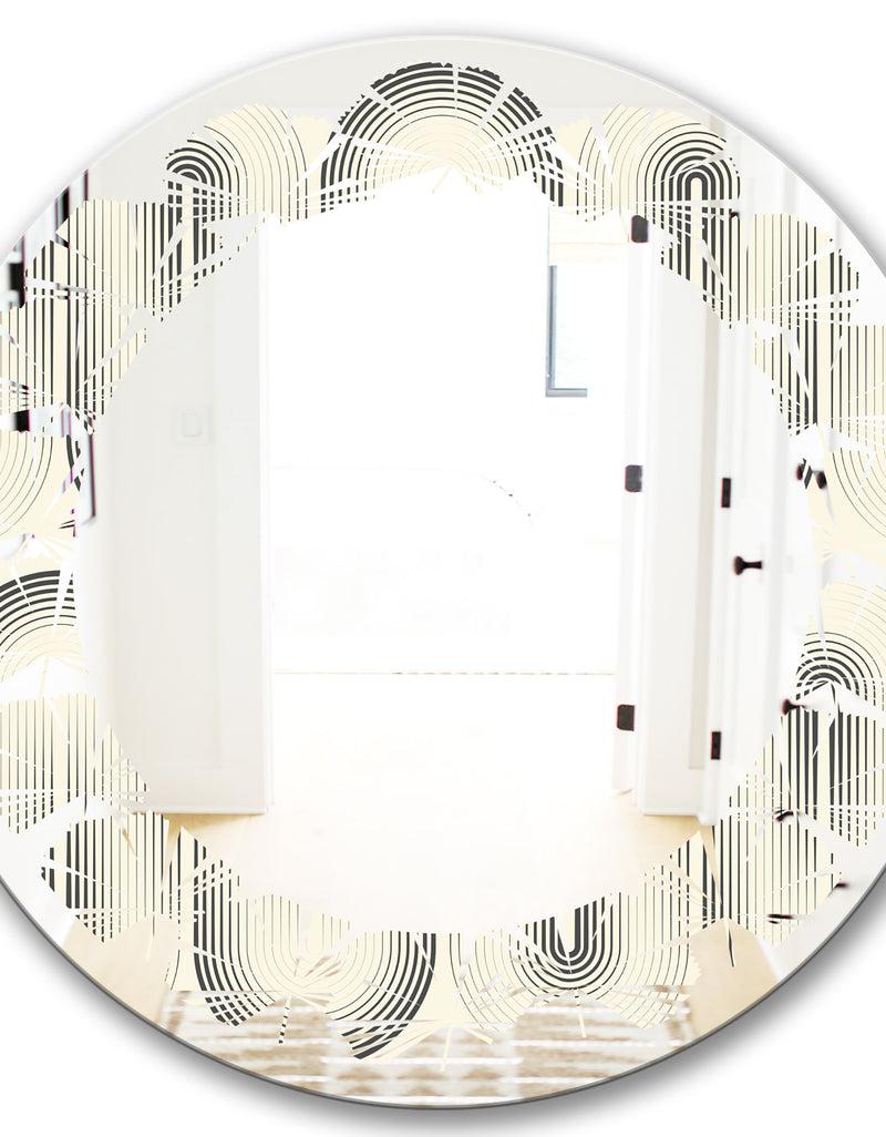 DesignQ Retro Curved Minimal Geometric Ornament I - Modern Round Or Oval Wall Mirror - Leaves