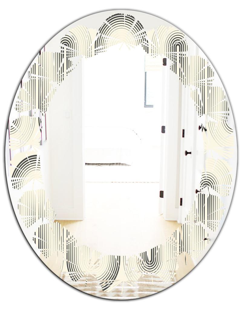 DesignQ Retro Curved Minimal Geometric Ornament I - Modern Round Or Oval Wall Mirror - Leaves