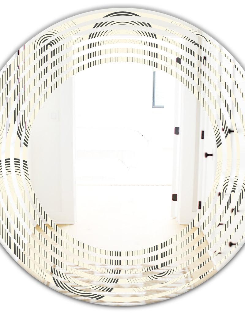 DesignQ Retro Curved Minimal Geometric Ornament I - Modern Round Or Oval Wall Mirror - Wave