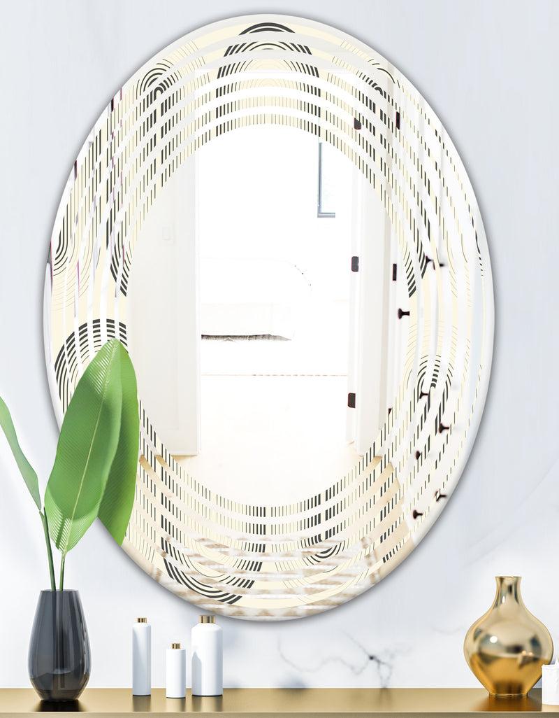 DesignQ Retro Curved Minimal Geometric Ornament I - Modern Round Or Oval Wall Mirror - Wave