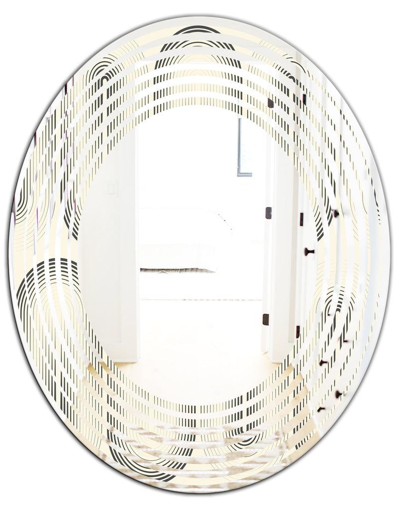 DesignQ Retro Curved Minimal Geometric Ornament I - Modern Round Or Oval Wall Mirror - Wave