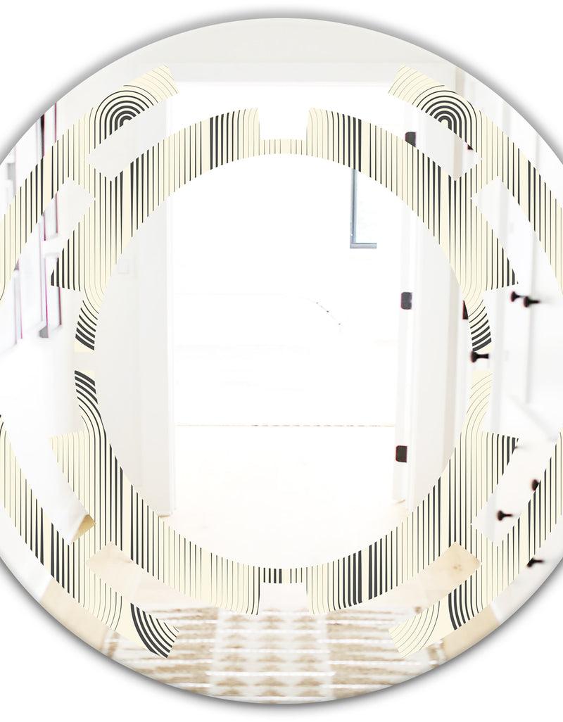 DesignQ Retro Curved Minimal Geometric Ornament I - Modern Round Or Oval Wall Mirror - Space