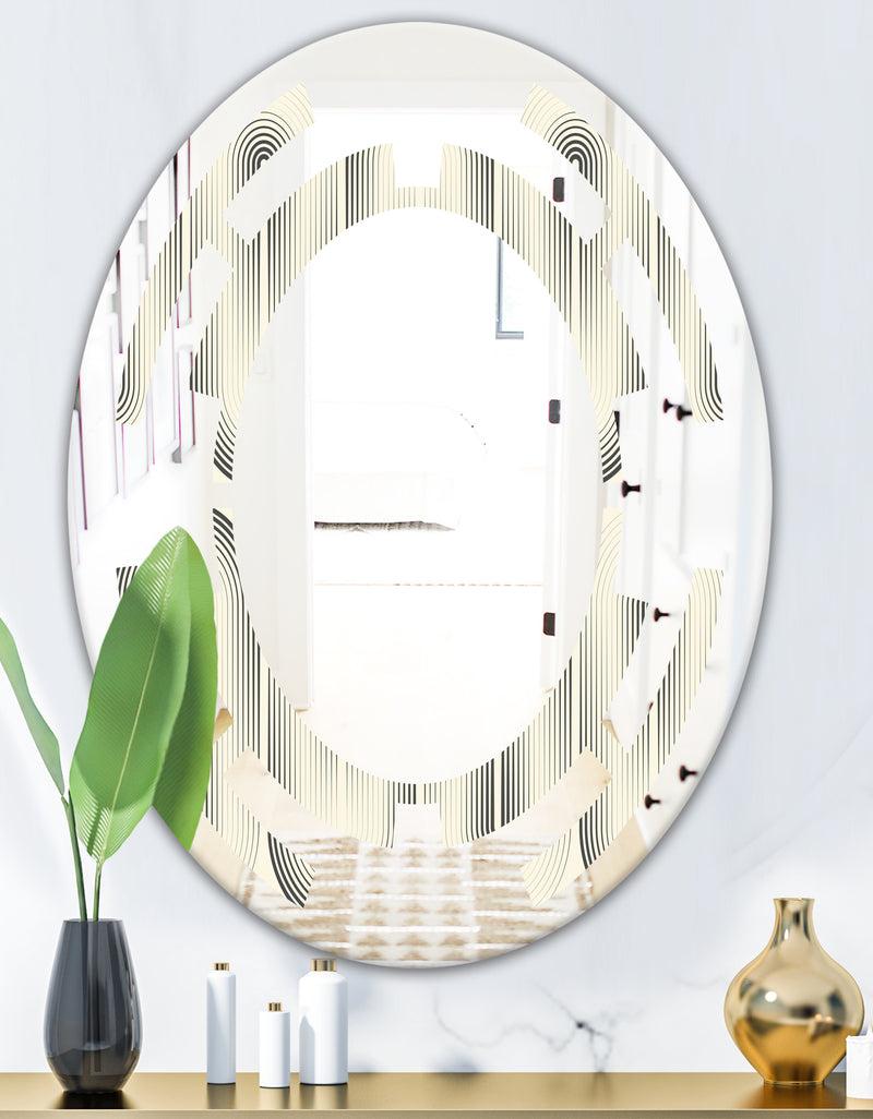 DesignQ Retro Curved Minimal Geometric Ornament I - Modern Round Or Oval Wall Mirror - Space