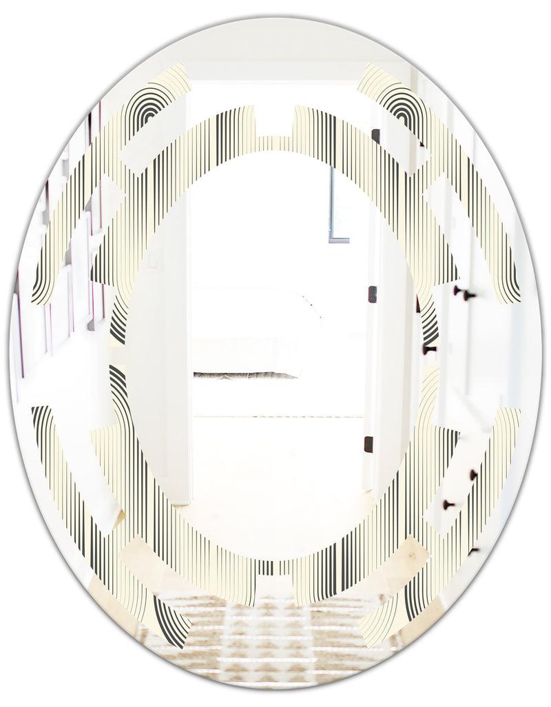 DesignQ Retro Curved Minimal Geometric Ornament I - Modern Round Or Oval Wall Mirror - Space