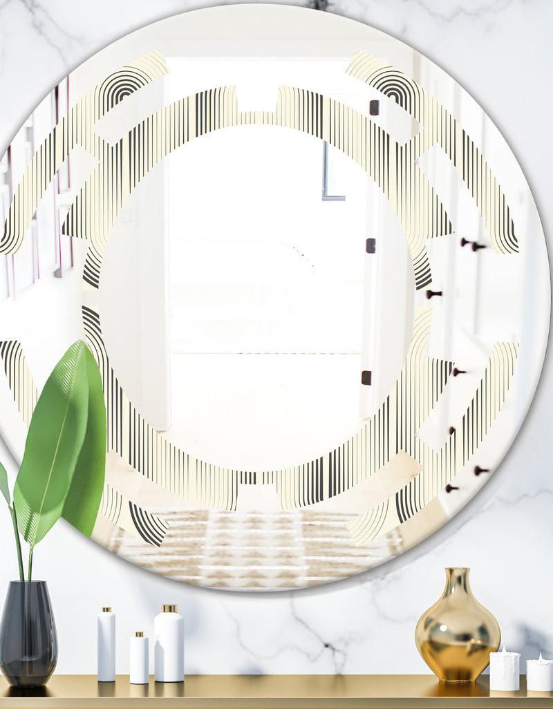 DesignQ Retro Curved Minimal Geometric Ornament I - Modern Round or Oval Wall Mirror - Space