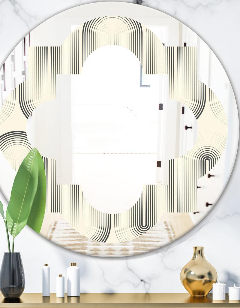 DesignQ Retro Curved Minimal Geometric Ornament I - Modern Round or Oval Wall Mirror - Quatrefoil