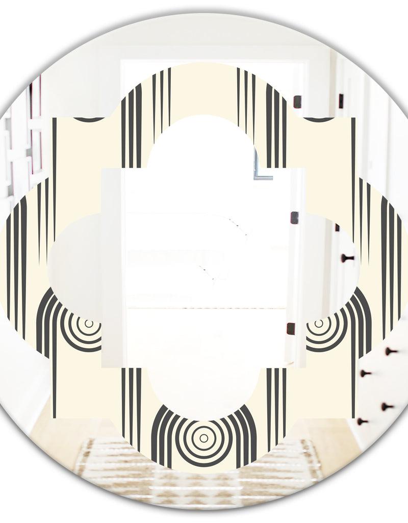 DesignQ Retro Curved Minimal Geometric Ornament II - Modern Round Or Oval Wall Mirror - Quatrefoil