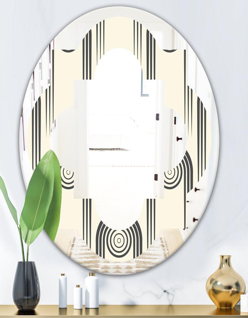 DesignQ Retro Curved Minimal Geometric Ornament II - Modern Round Or Oval Wall Mirror - Quatrefoil