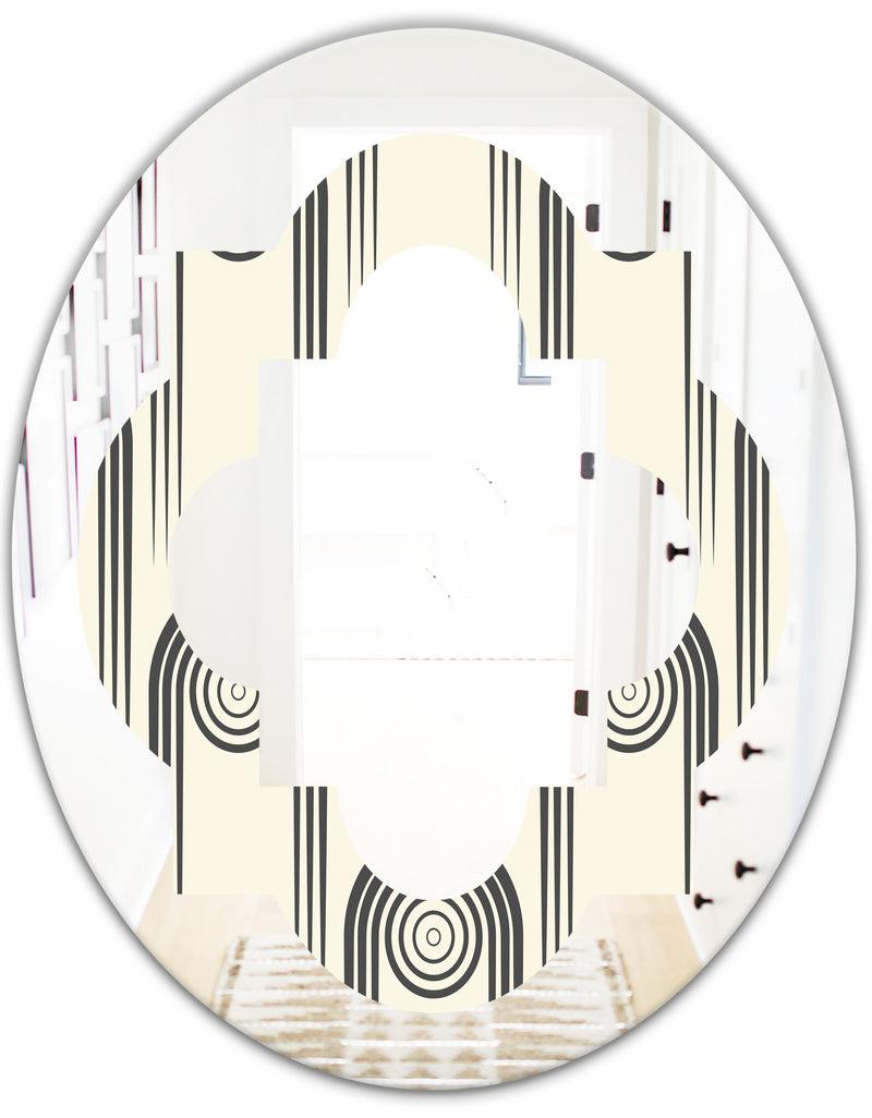 DesignQ Retro Curved Minimal Geometric Ornament II - Modern Round Or Oval Wall Mirror - Quatrefoil