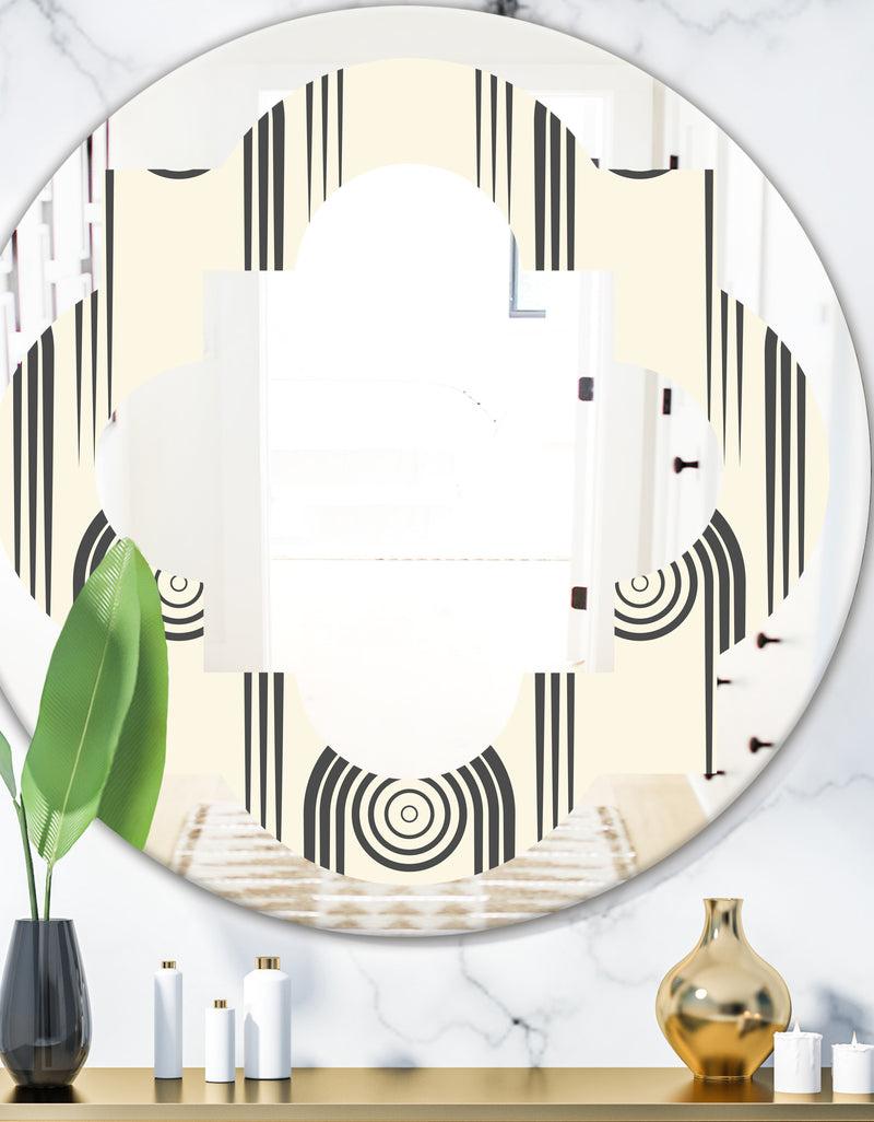 DesignQ Retro Curved Minimal Geometric Ornament II - Modern Round or Oval Wall Mirror - Quatrefoil