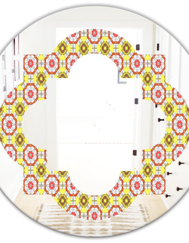 DesignQ Retro Ethnic Abstract Kaleidoscope Design - Modern Round Or Oval Wall Mirror - Quatrefoil
