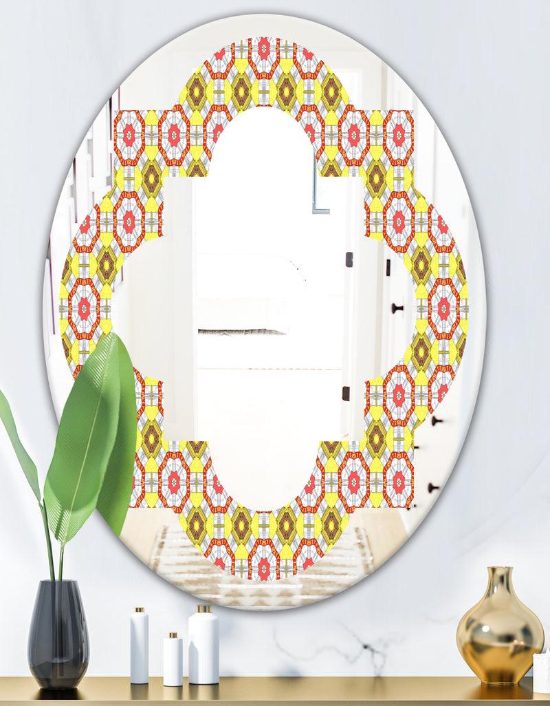 DesignQ Retro Ethnic Abstract Kaleidoscope Design - Modern Round Or Oval Wall Mirror - Quatrefoil
