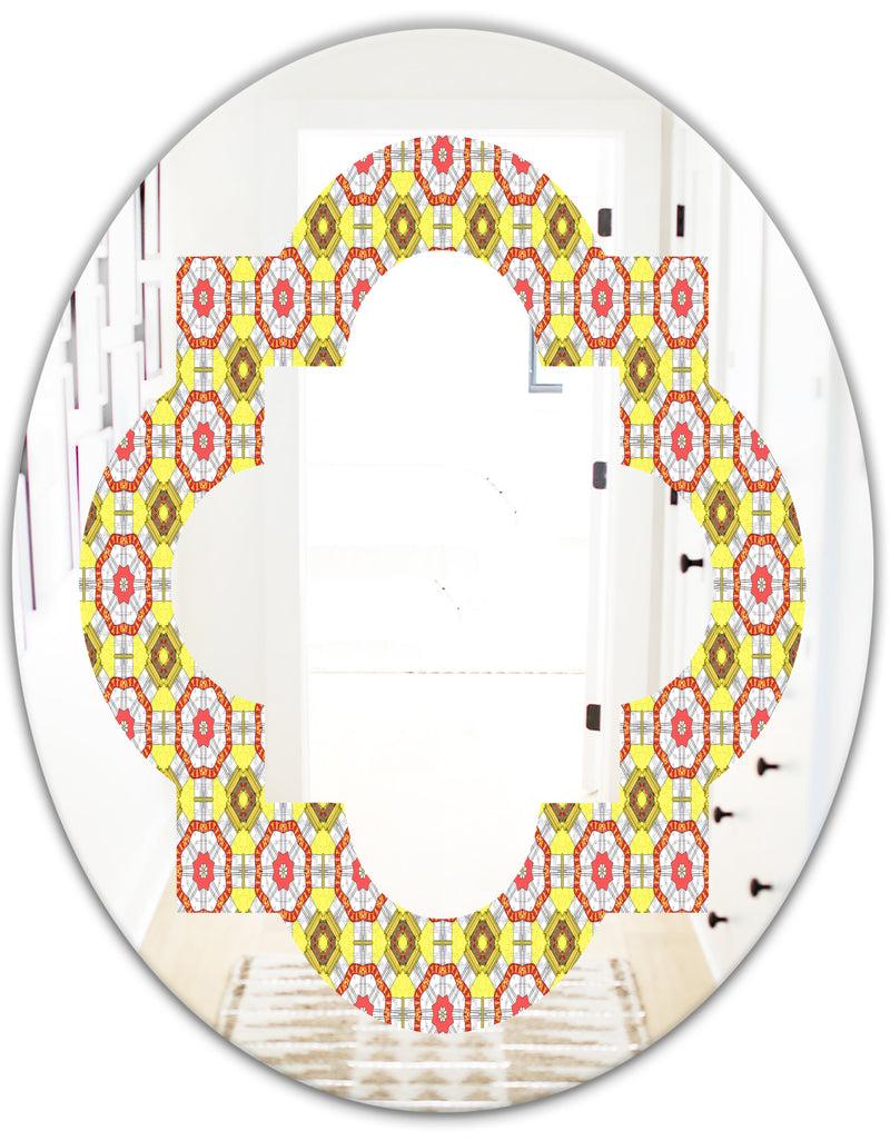 DesignQ Retro Ethnic Abstract Kaleidoscope Design - Modern Round Or Oval Wall Mirror - Quatrefoil