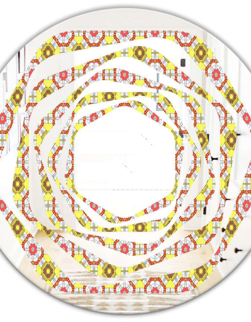 DesignQ Retro Ethnic Abstract Kaleidoscope Design - Modern Round Or Oval Wall Mirror - Whirl