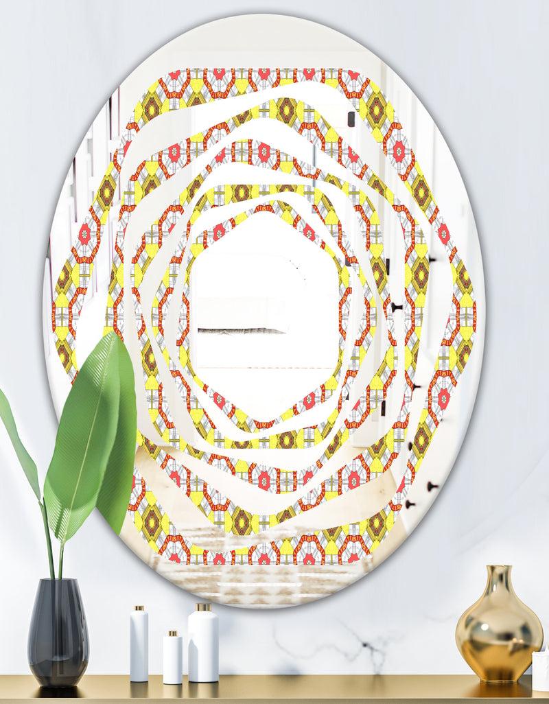 DesignQ Retro Ethnic Abstract Kaleidoscope Design - Modern Round Or Oval Wall Mirror - Whirl
