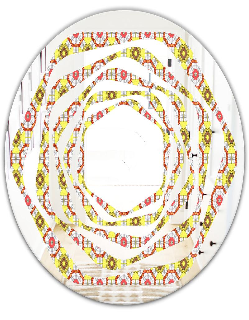 DesignQ Retro Ethnic Abstract Kaleidoscope Design - Modern Round Or Oval Wall Mirror - Whirl