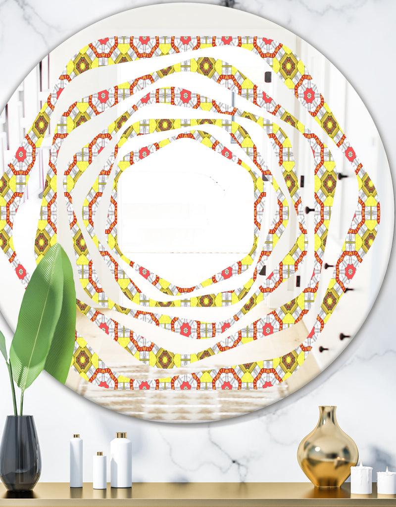 DesignQ Retro Ethnic Abstract Kaleidoscope Design - Modern Round or Oval Wall Mirror - Whirl