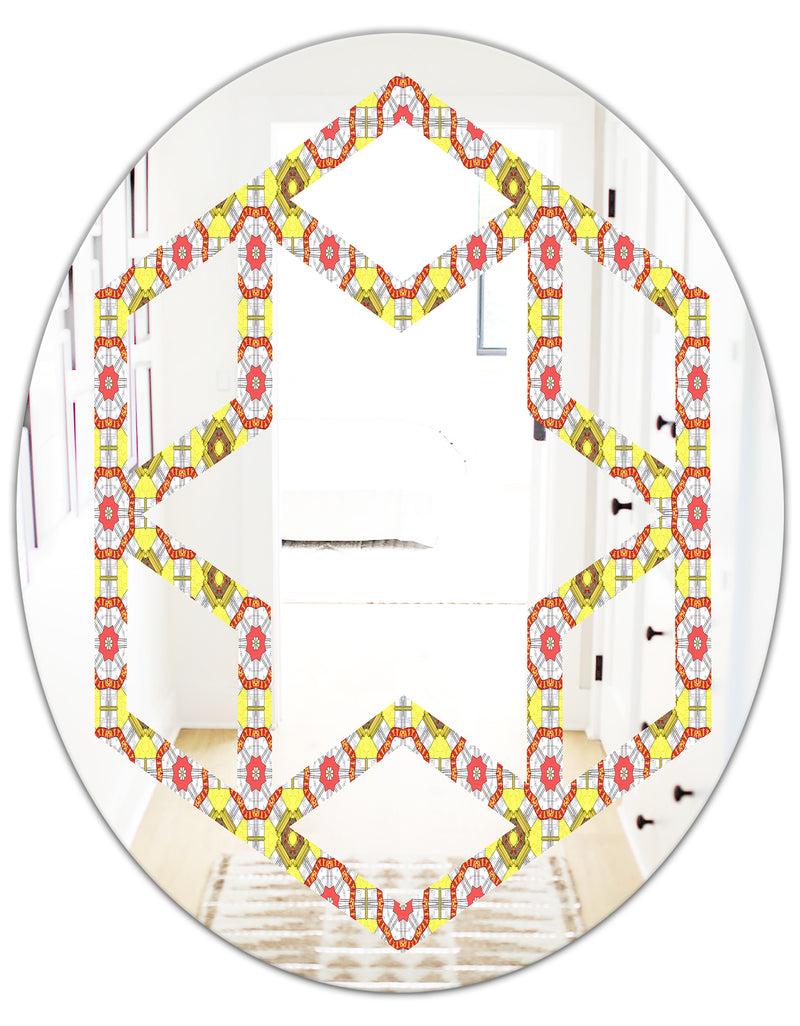 DesignQ Retro Ethnic Abstract Kaleidoscope Design - Modern Round Or Oval Wall Mirror - Hexagon Star