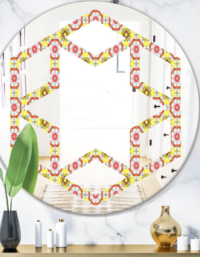 DesignQ Retro Ethnic Abstract Kaleidoscope Design - Modern Round or Oval Wall Mirror - Hexagon Star