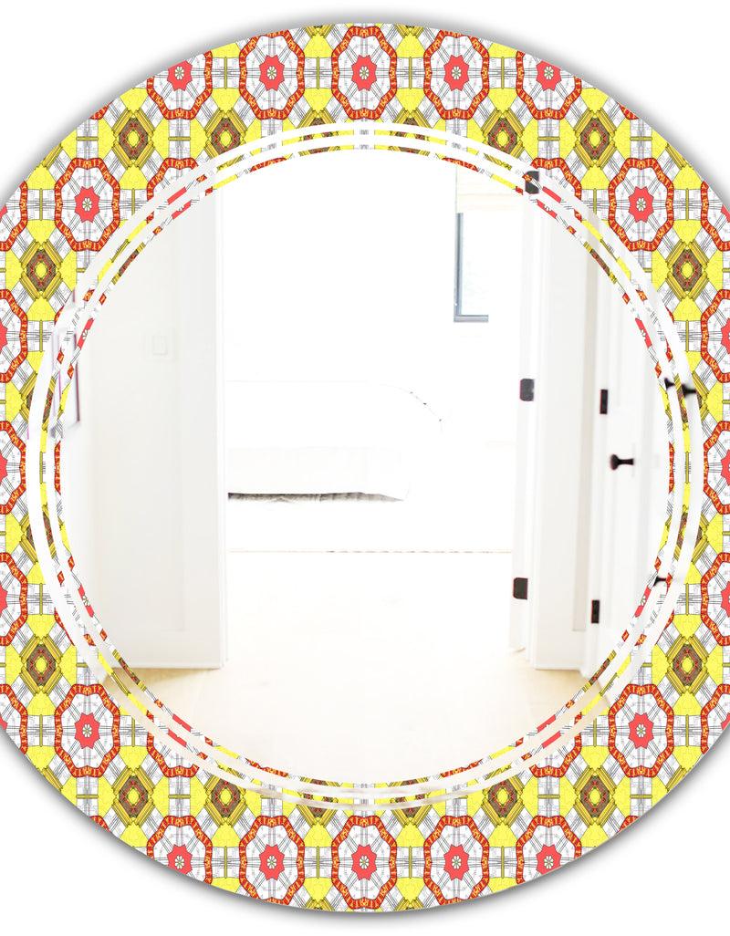 DesignQ Retro Ethnic Abstract Kaleidoscope Design - Modern Round Or Oval Wall Mirror - Triple C