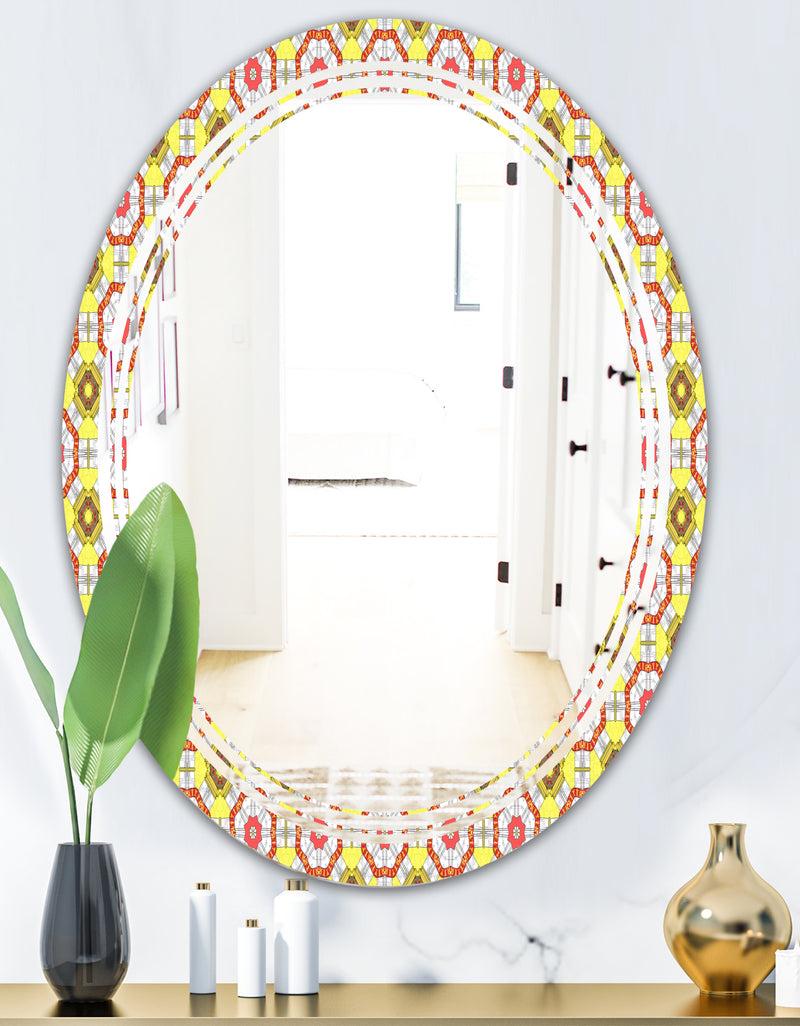 DesignQ Retro Ethnic Abstract Kaleidoscope Design - Modern Round Or Oval Wall Mirror - Triple C