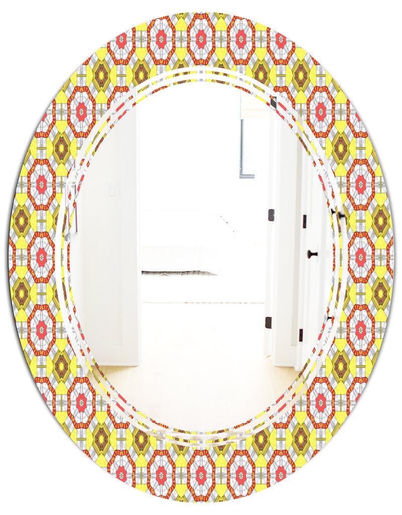 DesignQ Retro Ethnic Abstract Kaleidoscope Design - Modern Round Or Oval Wall Mirror - Triple C