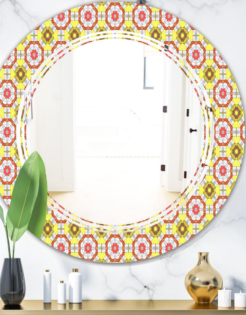DesignQ Retro Ethnic Abstract Kaleidoscope Design - Modern Round or Oval Wall Mirror - Triple C