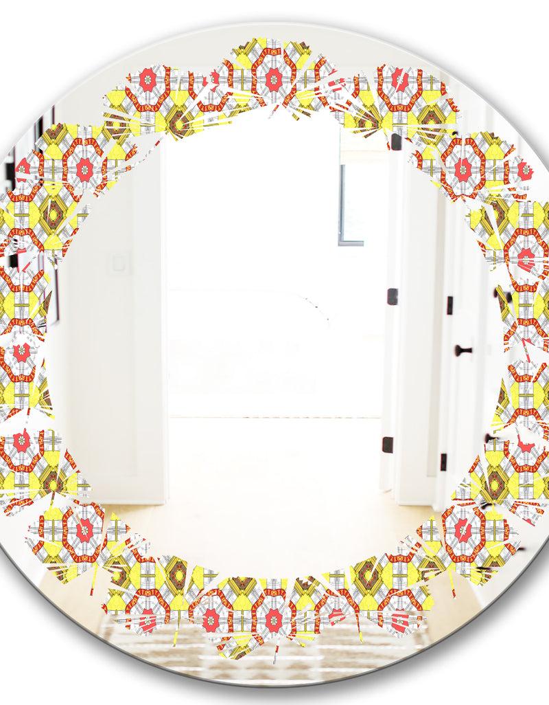 DesignQ Retro Ethnic Abstract Kaleidoscope Design - Modern Round Or Oval Wall Mirror - Leaves