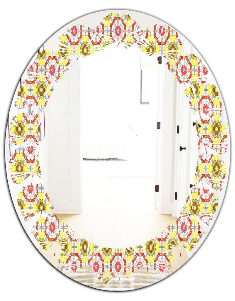 DesignQ Retro Ethnic Abstract Kaleidoscope Design - Modern Round Or Oval Wall Mirror - Leaves